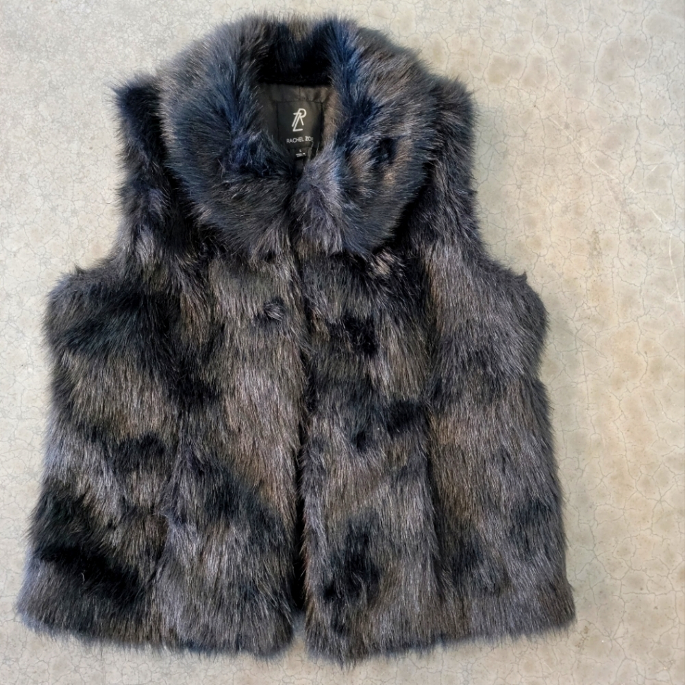 Rachel Zoe Black Faux Fur Vest - Large
